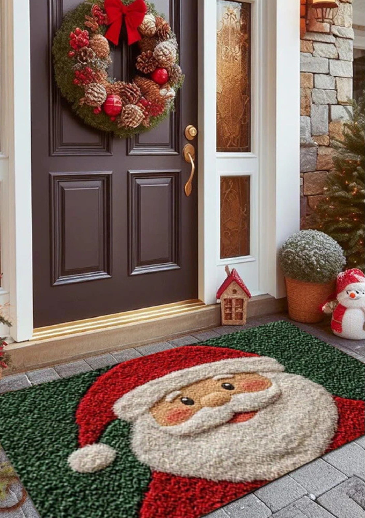 Tapete de Porta Natalino Antiderrapante com Papai Noel - Casa Elège