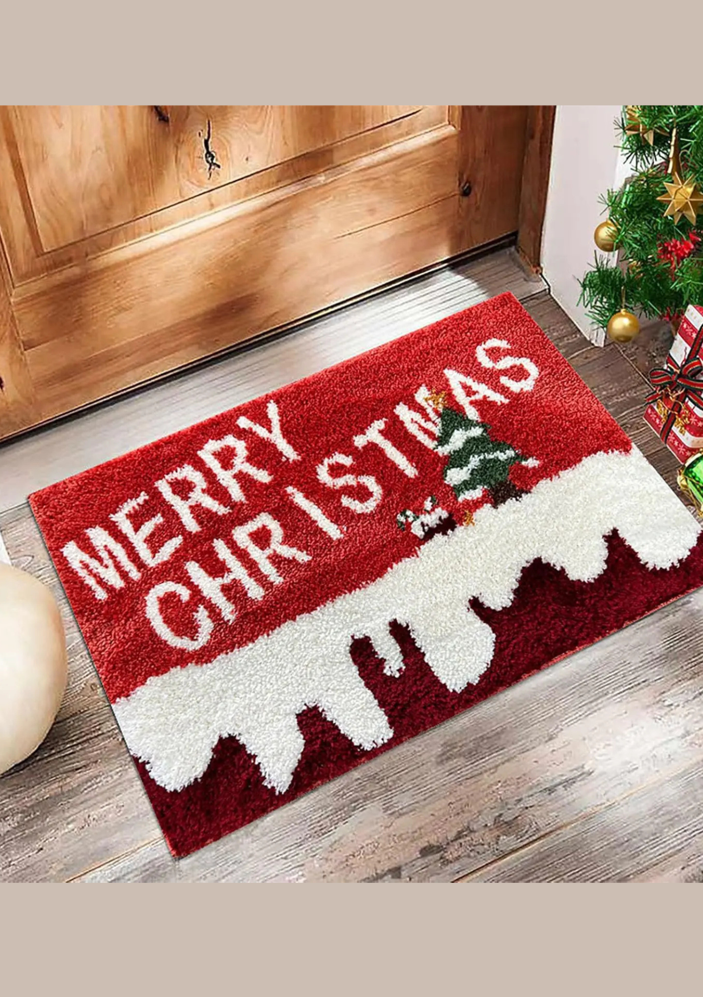 Tapete de Porta Natalino Antiderrapante com Papai Noel - Merry Christmas 4 40x60 Casa Elège