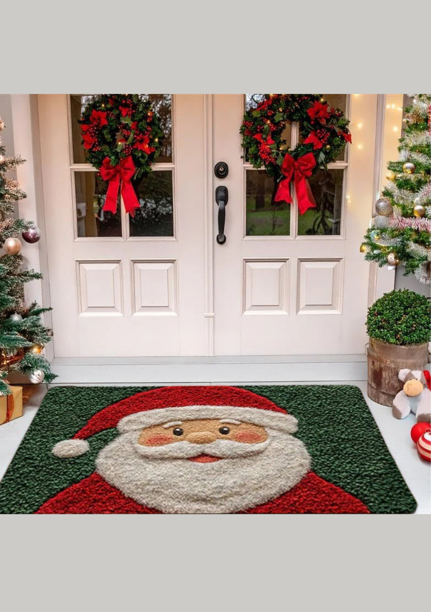 Tapete de Porta Natalino Antiderrapante com Papai Noel - Casa Elège
