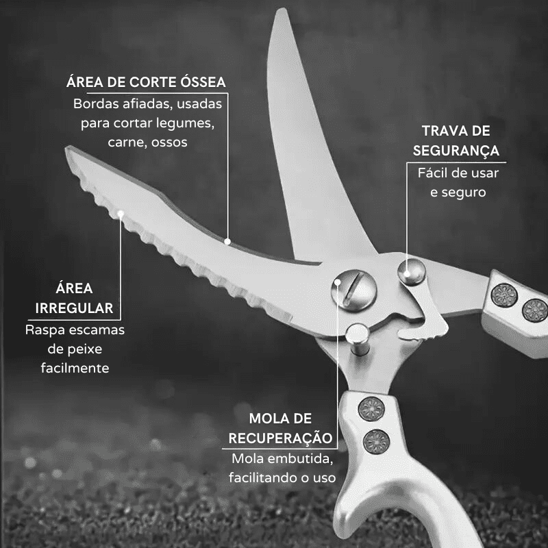 Tesoura de Cozinha em Aço Inox Multiuso com Trava Segura - Casa Elège
