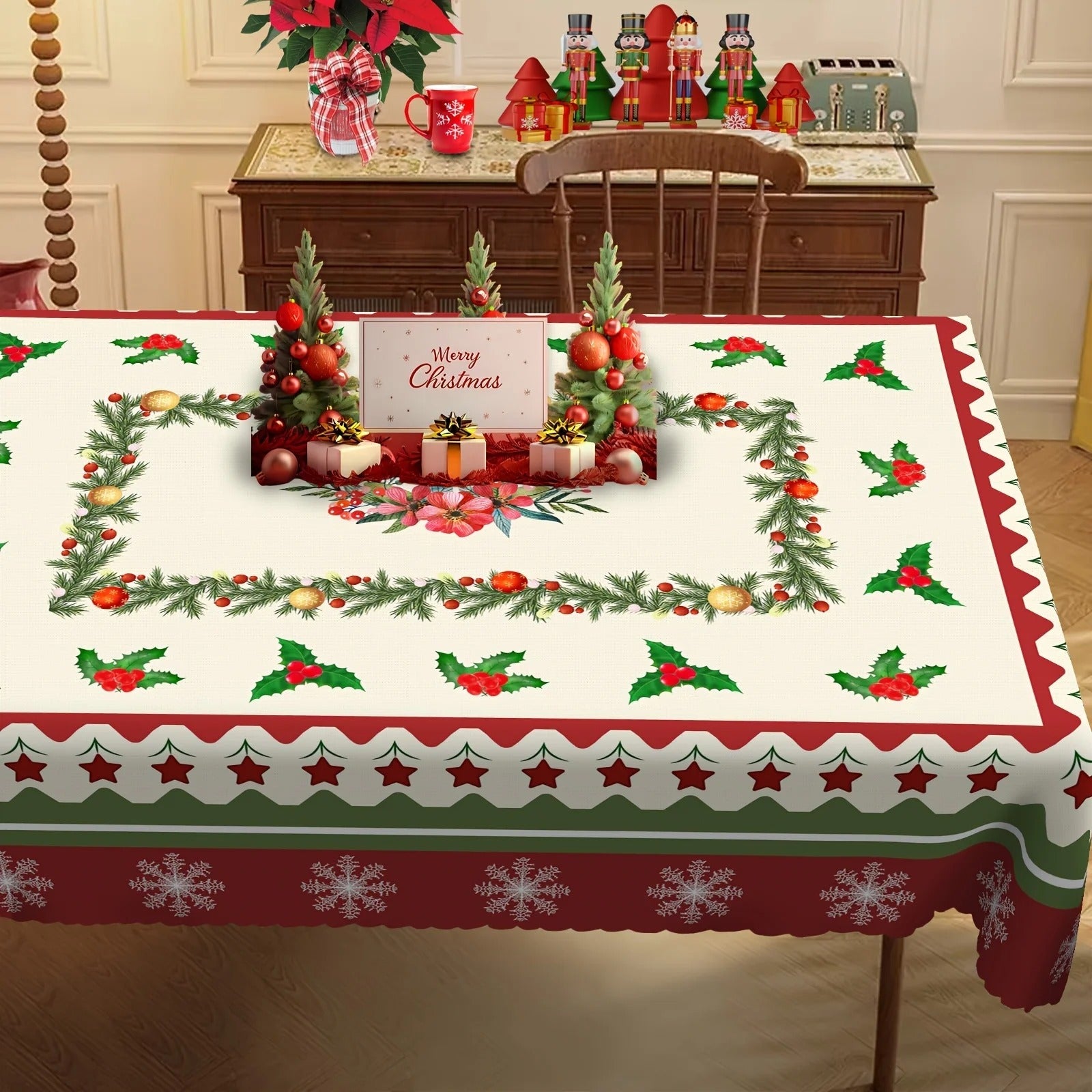 Toalha de Mesa Natalina Impermeável Estampa Pinheiro - Casa Elège