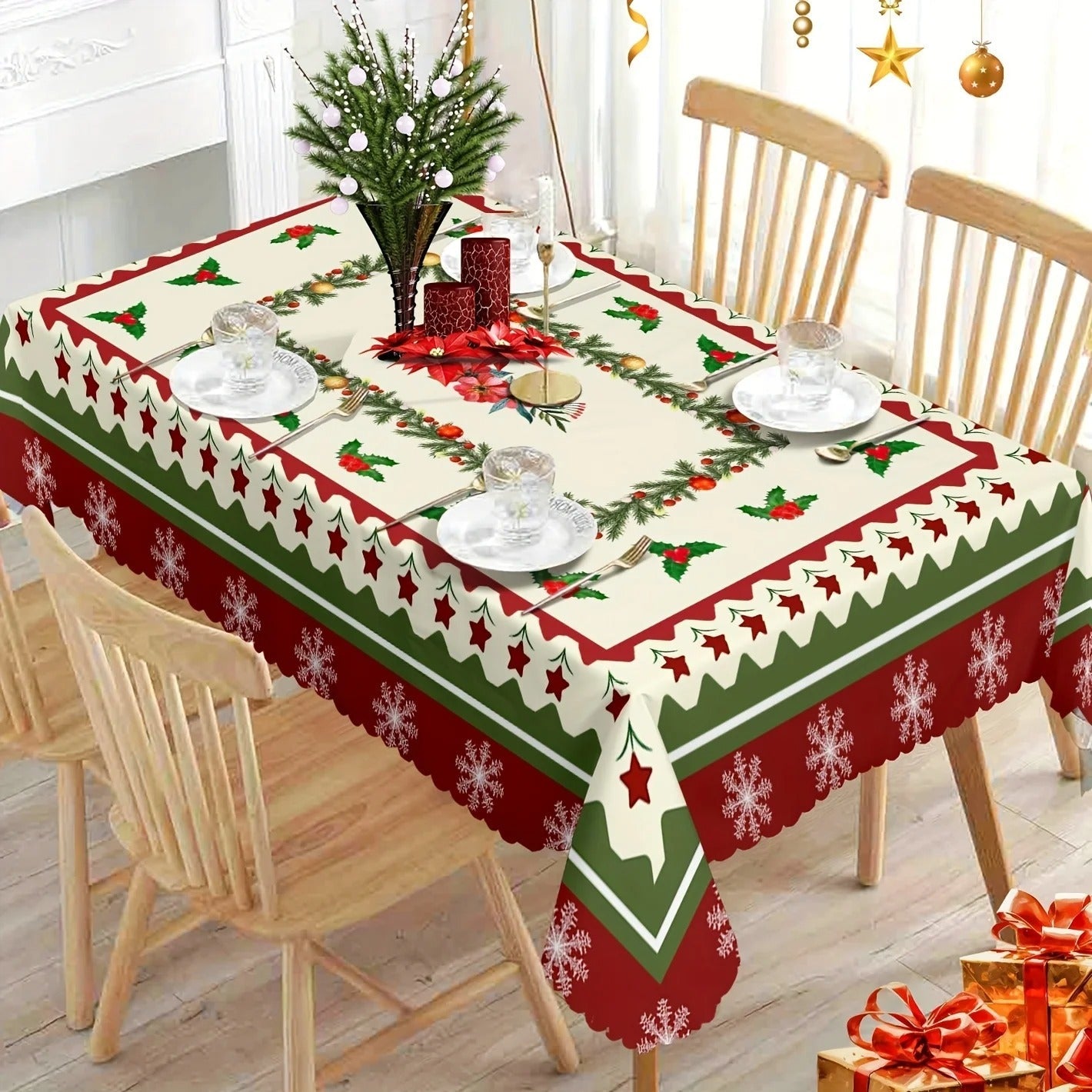 Toalha de Mesa Natalina Impermeável Estampa Pinheiro - Casa Elège
