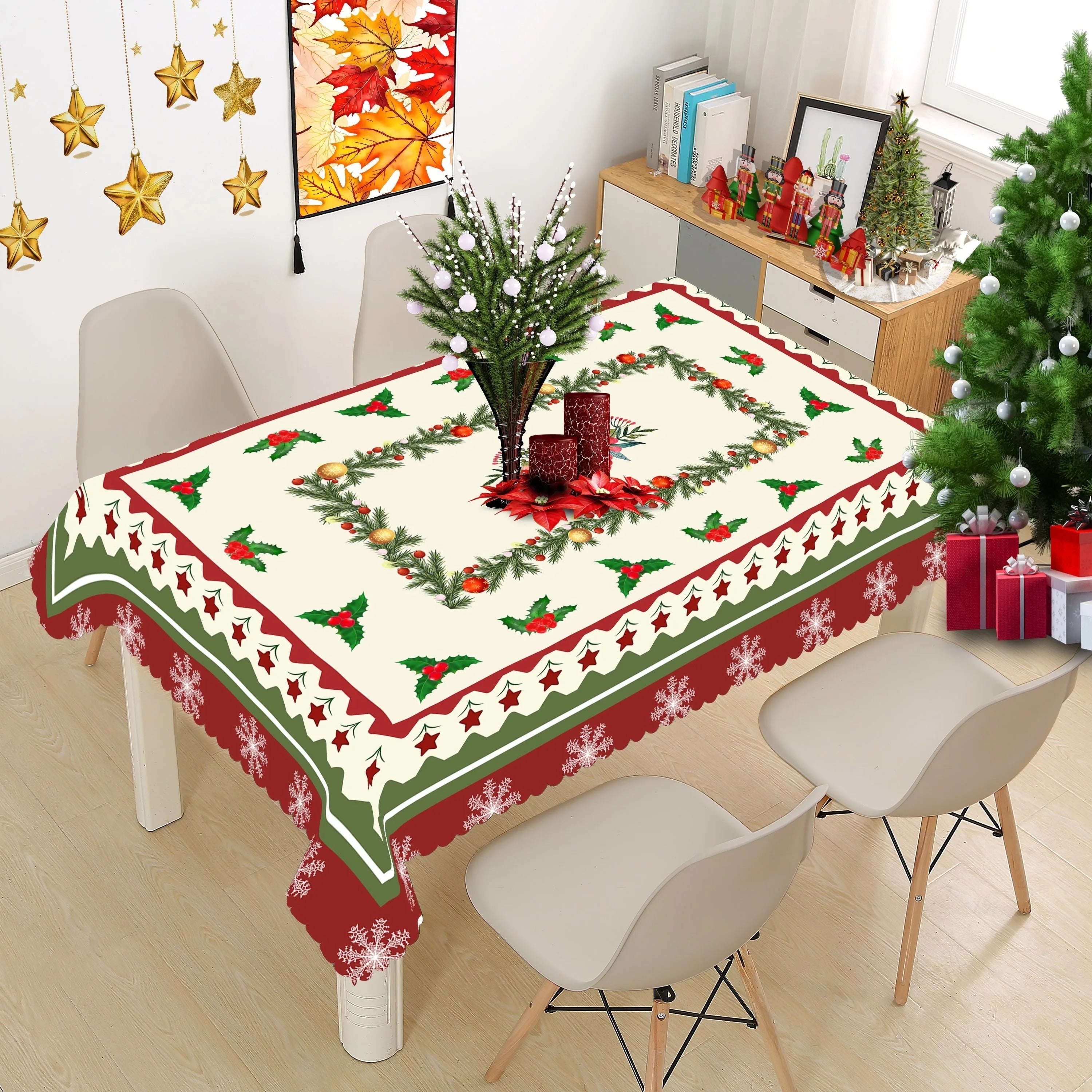 Toalha de Mesa Natalina Impermeável Estampa Pinheiro - Casa Elège