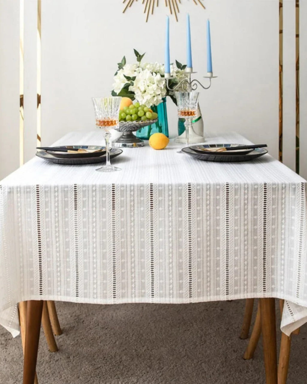 Toalha de Mesa em Algodão Branco com Bordado Francês - Casa Elège