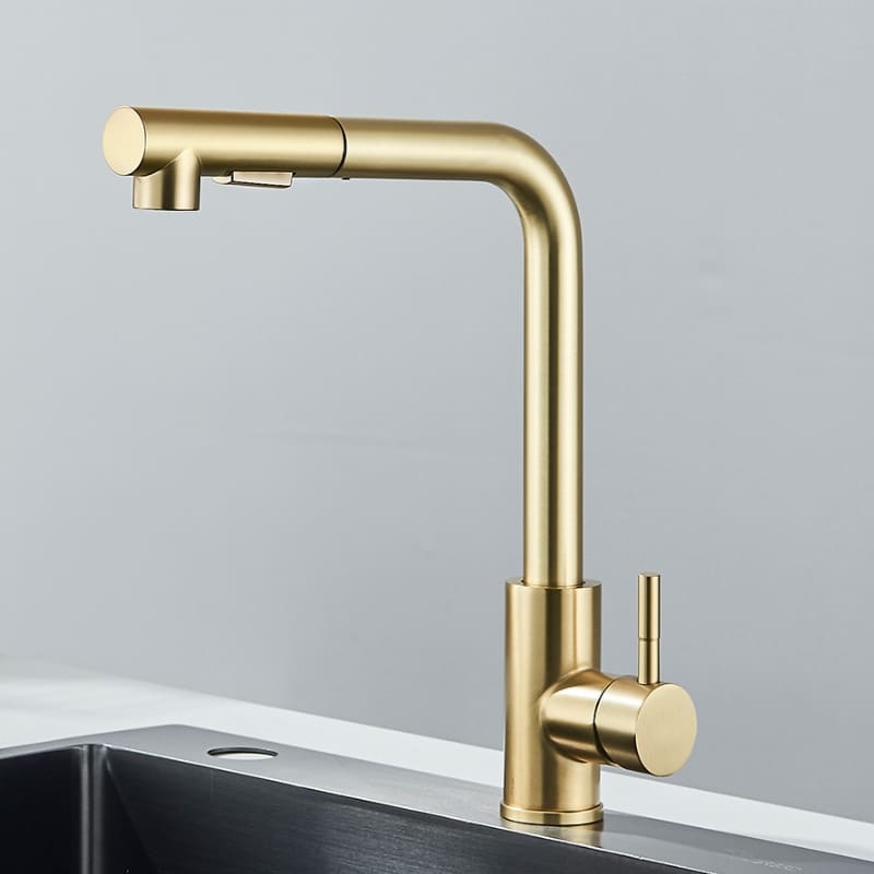 Torneira Gourmet Retrátil 360° Monocomando Cozinha - Dourado Cromado Casa Elège