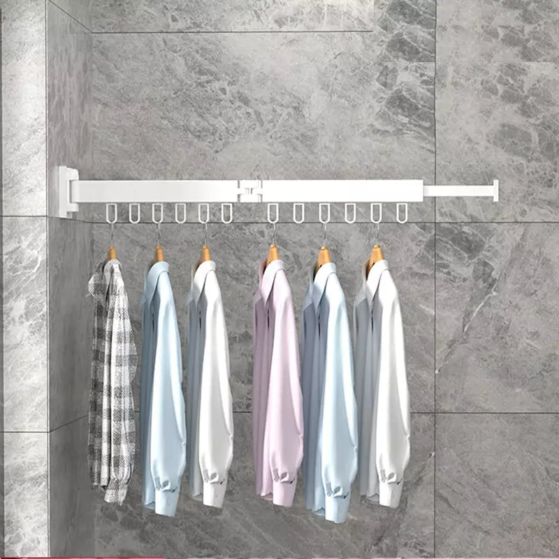 Varal Retrátil de Parede em Alumínio 3 Tamanhos com Ganchos - Branco 60cm Casa Elège