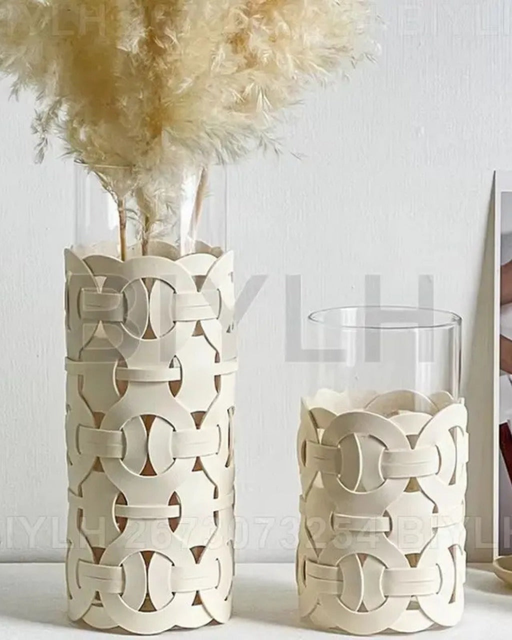 Vaso de Vidro com Detalhe em Couro Trançado Moderno - Casa Elège