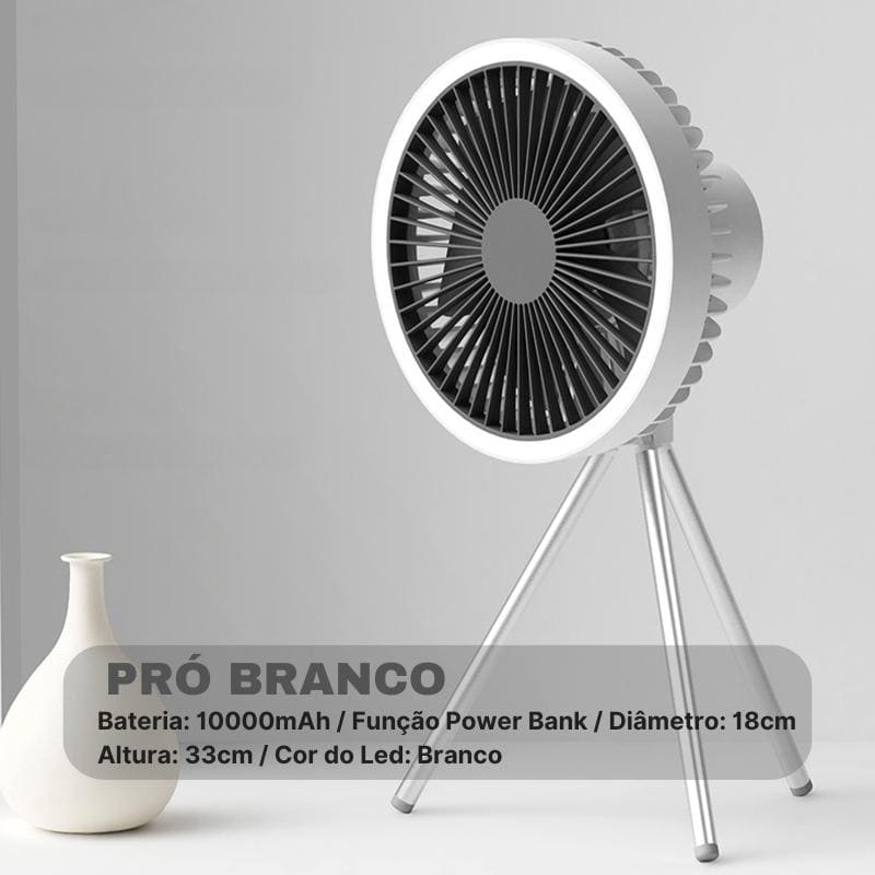 Ventilador Portátil Recarregável De Coluna - Pró Branco + Bolsa Casa Elège