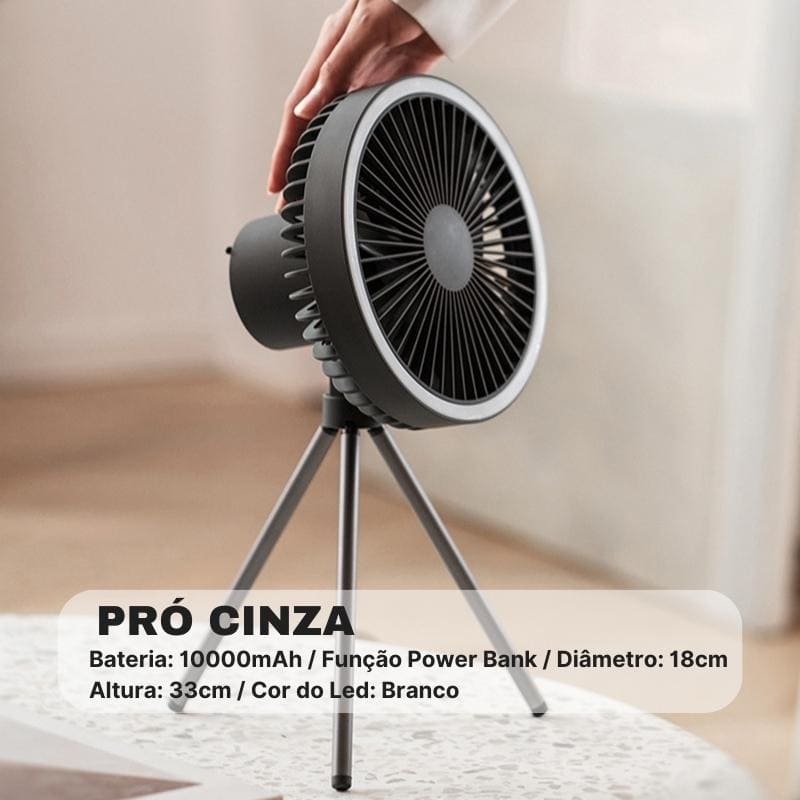Ventilador Portátil Recarregável De Coluna - Pró Cinza + Bolsa Casa Elège