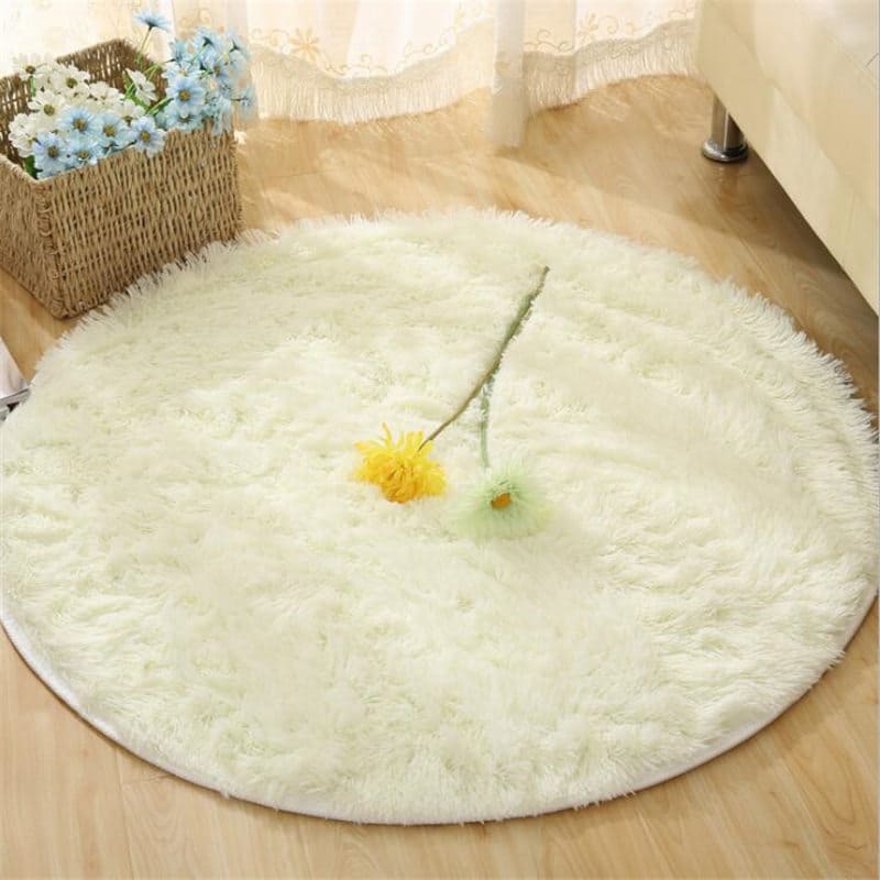 Tapete Felpudo Redondo Branco Luxo Moderno Para Sala - 200cm x 200cm Casa Elège